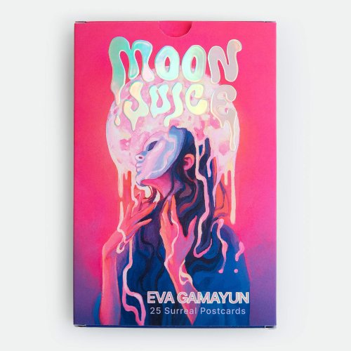 Moon Juice 25 surreal postcards set box by Eva Gamayun